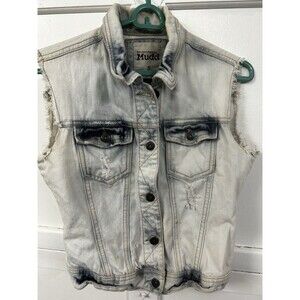 Y2K Distressed Mudd Denim Vest - Sleeveless,‎ Women's Small - Grunge